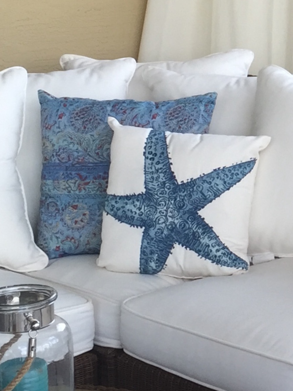 Pottery Barn Blue Starfish Outdoor Pillow - Coastal Beach